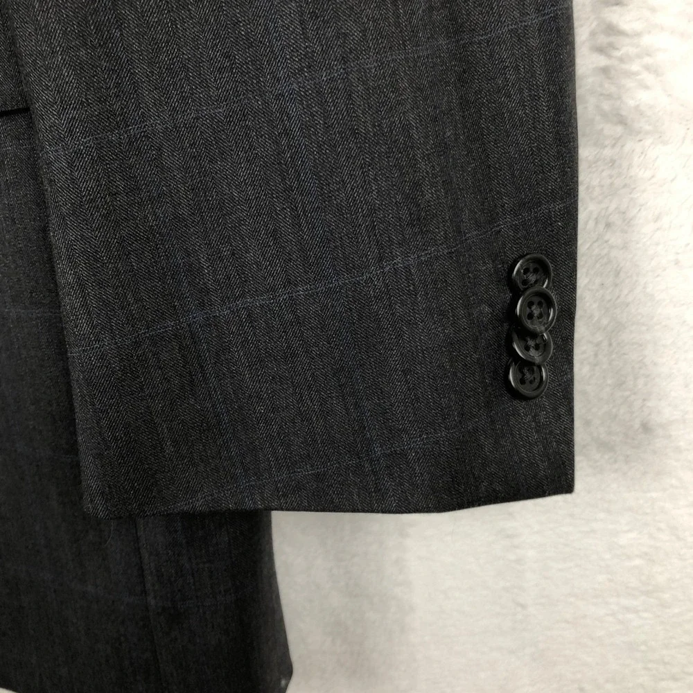PETER MILLAR Windowpane 100% Wool Jacket 44R Charcoal Gray Blazer Coat Canada